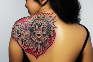 A tattoo for my right shoulder An Indian woman looks out of a jaguar head and has a wide heavy collar with a wide fat steel nose ring tattoo idea