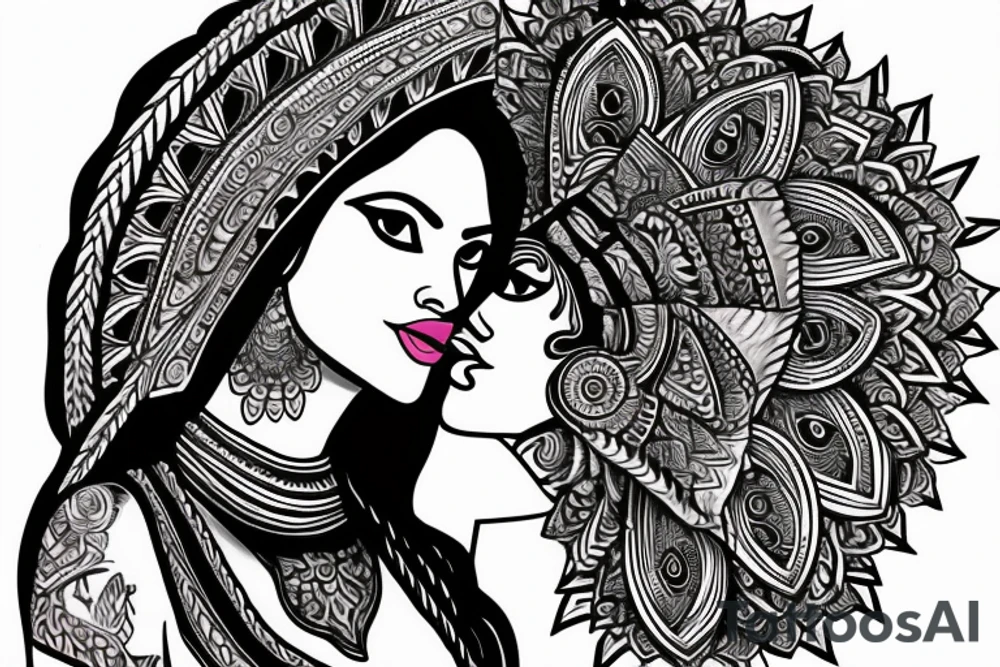 A tattoo for my right shoulder An Indian woman looks out of a jaguar head and has a wide heavy collar with a wide fat steel nose ring tattoo idea