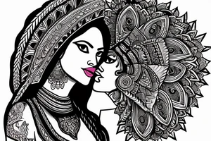 A tattoo for my right shoulder An Indian woman looks out of a jaguar head and has a wide heavy collar with a wide fat steel nose ring tattoo idea