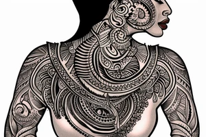 A tattoo for my right shoulder An Indian woman looks out of a jaguar head and has a wide heavy collar with a wide fat steel nose ring tattoo idea