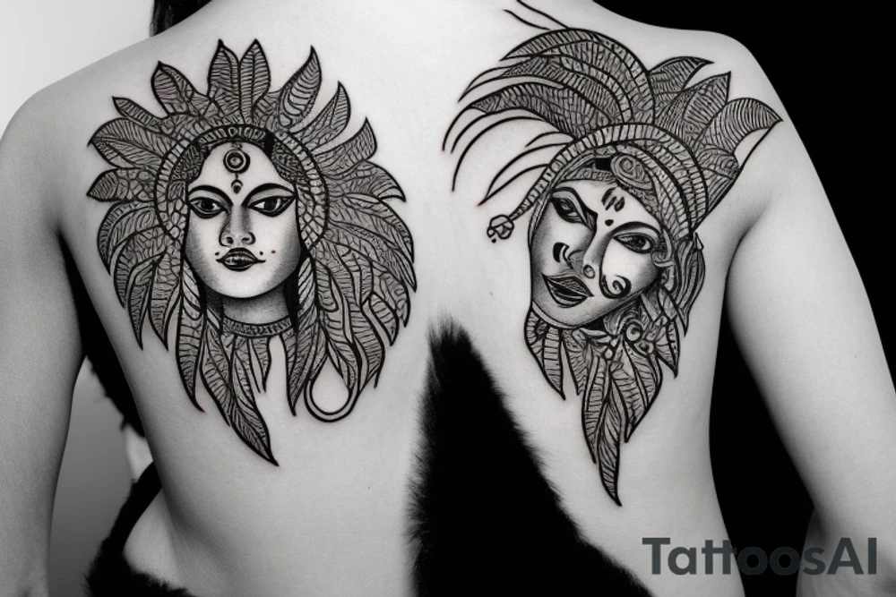 A tattoo for my right shoulder An Indian woman looks out of a jaguar head and has a wide heavy collar with a wide fat steel nose ring tattoo idea
