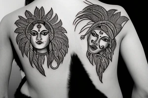 A tattoo for my right shoulder An Indian woman looks out of a jaguar head and has a wide heavy collar with a wide fat steel nose ring tattoo idea