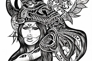A tattoo for my right shoulder An Warrior woman looks out of a jaguar head and has a wide heavy collar with a wide fat steel nose ring tattoo idea