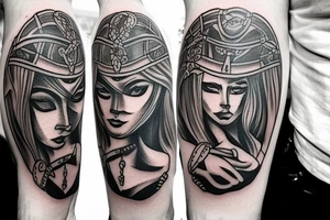 A tattoo for my right shoulder An Warrior woman wear a wide heavy collar with a wide fat steel nose ring tattoo idea