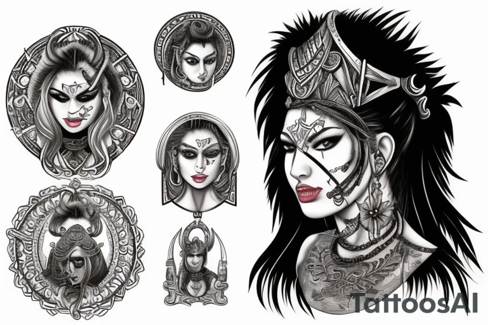 A tattoo for my right neck An Warrior woman wear a wide heavy necklace with a wide fat steel nose ring tattoo idea