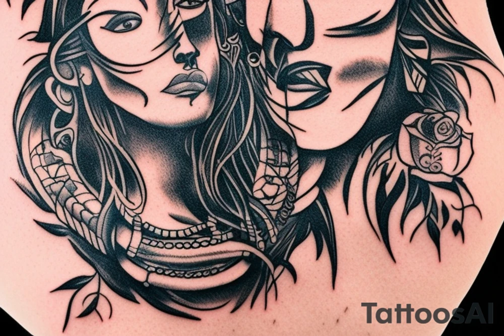 A tattoo for my right neck An Warrior woman wear a wide heavy necklace with a wide fat steel nose ring tattoo idea