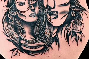 A tattoo for my right neck An Warrior woman wear a wide heavy necklace with a wide fat steel nose ring tattoo idea