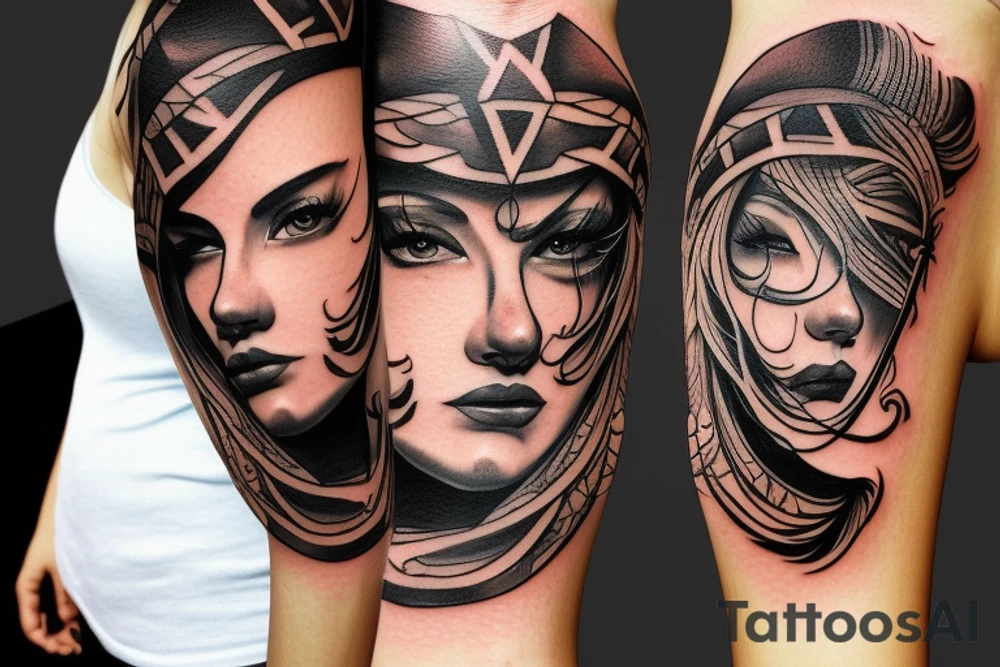 A tattoo for my right neck An Warrior woman wear a wide heavy posture with a wide fat steel nose ring tattoo idea
