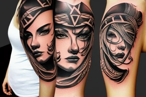 A tattoo for my right neck An Warrior woman wear a wide heavy posture with a wide fat steel nose ring tattoo idea