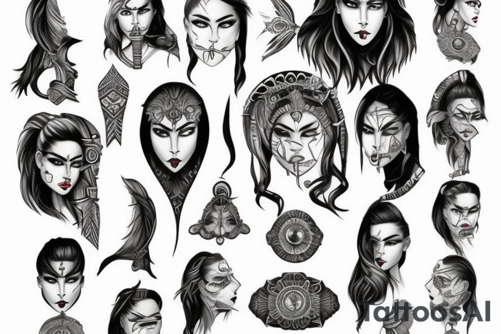 A tattoo for my right neck An Warrior woman wear a wide heavy posture with a wide fat steel nose ring tattoo idea
