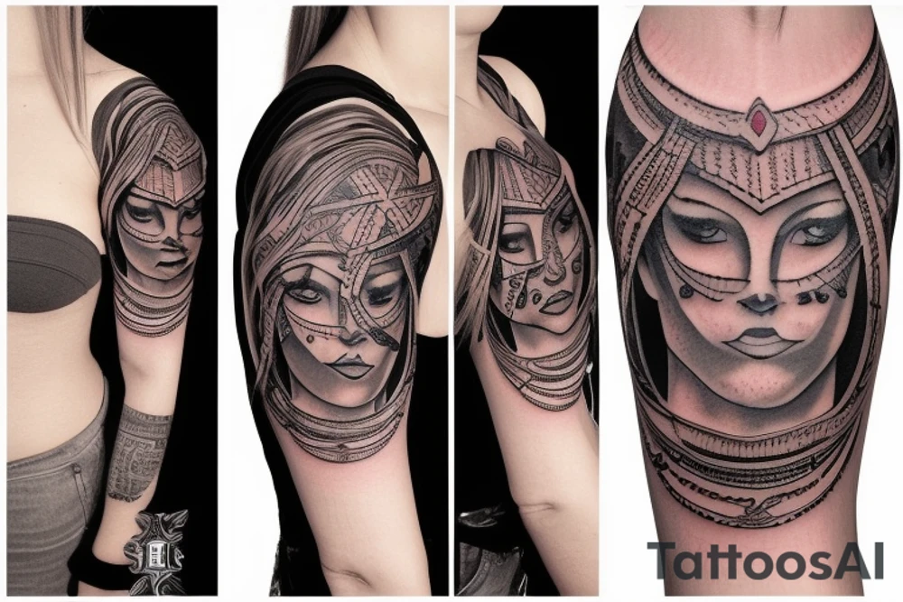 A tattoo for my right neck An Warrior woman wear a wide heavy posture with a wide fat steel nose ring tattoo idea