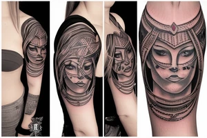 A tattoo for my right neck An Warrior woman wear a wide heavy posture with a wide fat steel nose ring tattoo idea