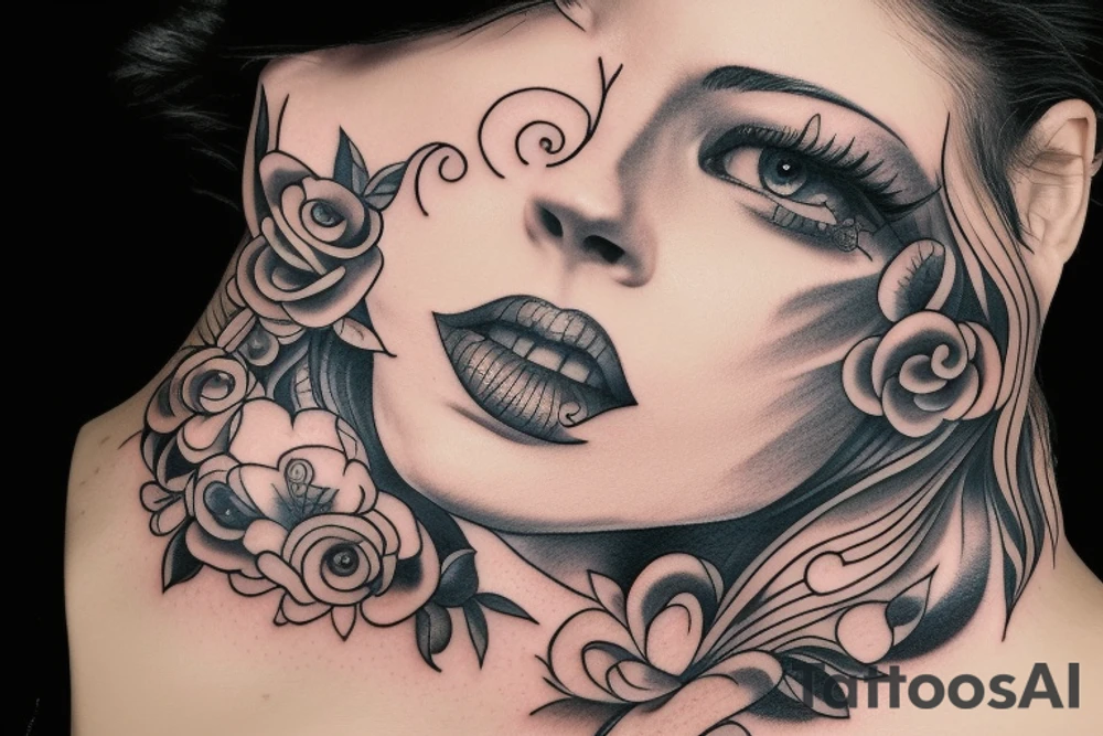 A tattoo for my right neck a woman wearing a huge collar tattoo idea