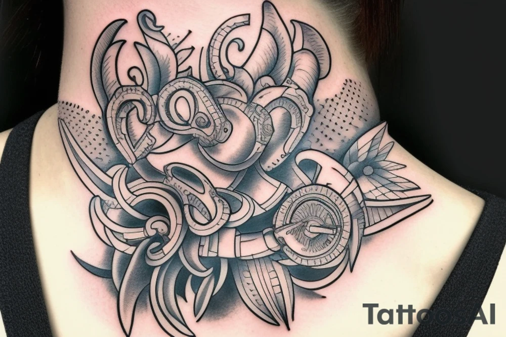 A tattoo for my right neck a woman wearing a huge collar tattoo idea
