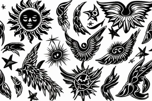 From a sun wings of small stars going up to the right and left of my sacrum tattoo idea