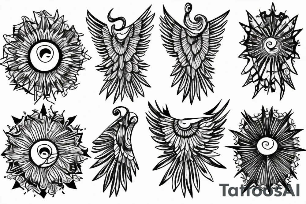 From a sun wings of small stars going up to the right and left of my sacrum tattoo idea