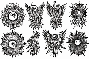 From a sun wings of small stars going up to the right and left of my sacrum tattoo idea