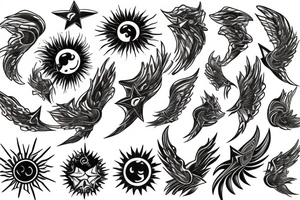 From a sun wings of small stars going up to the right and left of my sacrum tattoo idea