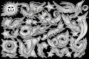From a sun wings of small stars going up to the right and left of my sacrum tattoo idea