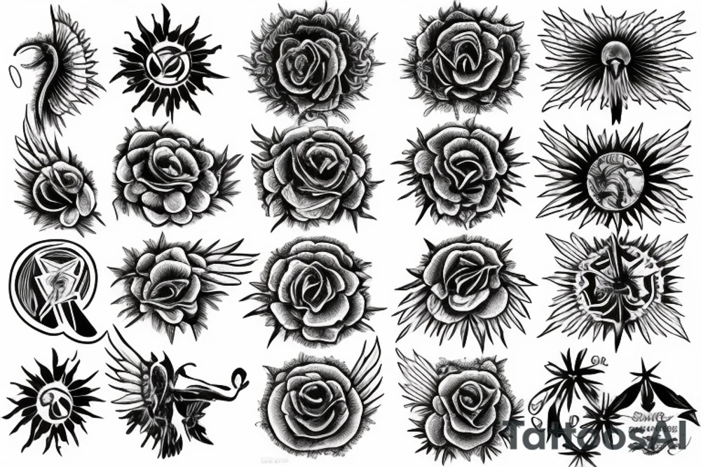 From a sun wings of small stars going up to the right and left of my sacrum tattoo idea