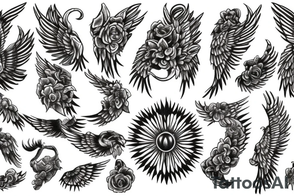From a sun wings of small stars going up to the right and left of my sacrum tattoo idea