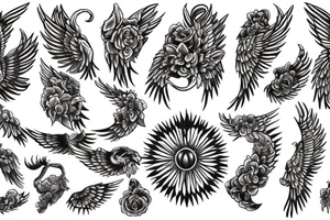 From a sun wings of small stars going up to the right and left of my sacrum tattoo idea