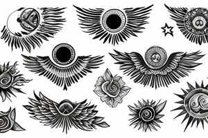 From a sun wings of small stars going up to the right and left of my sacrum tattoo idea