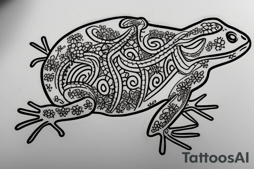 Puerto Rico frog with flowers and an old sun for the lower part of my back tattoo idea