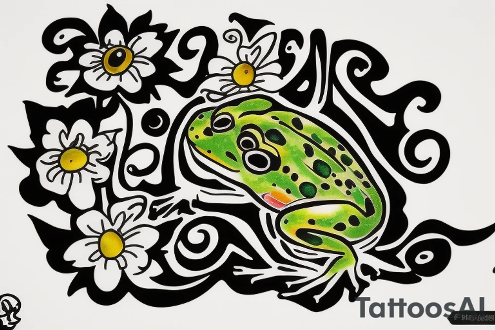 Puerto Rico frog with flowers and an old sun for the lower part of my back tattoo idea