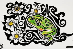 Puerto Rico frog with flowers and an old sun for the lower part of my back tattoo idea