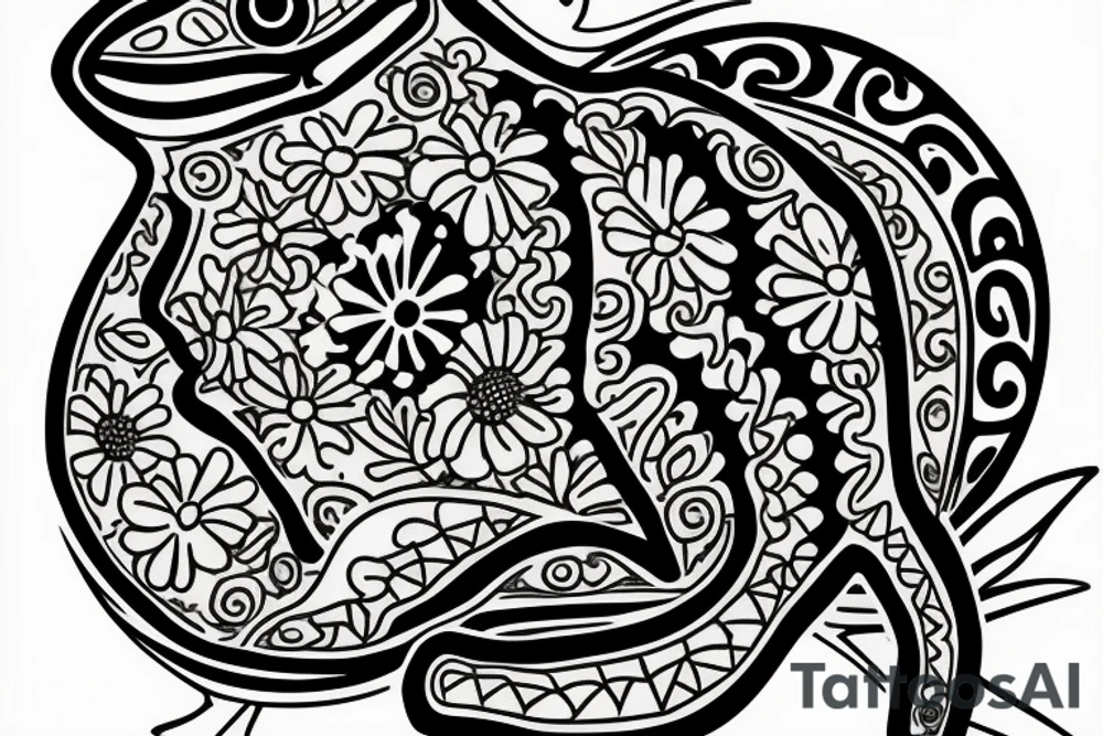 Puerto Rico frog with flowers and an old sun for the lower part of my back tattoo idea
