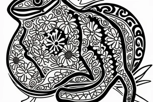 Puerto Rico frog with flowers and an old sun for the lower part of my back tattoo idea