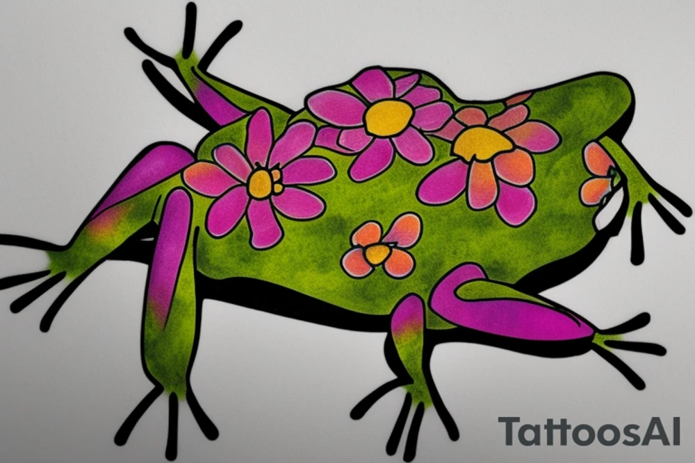 Puerto Rico frog with flowers and an old sun for the lower part of my back tattoo idea