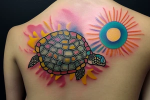 Puerto Rico turtle with flowers and an old sun for the lower part of my back in full collor tattoo idea