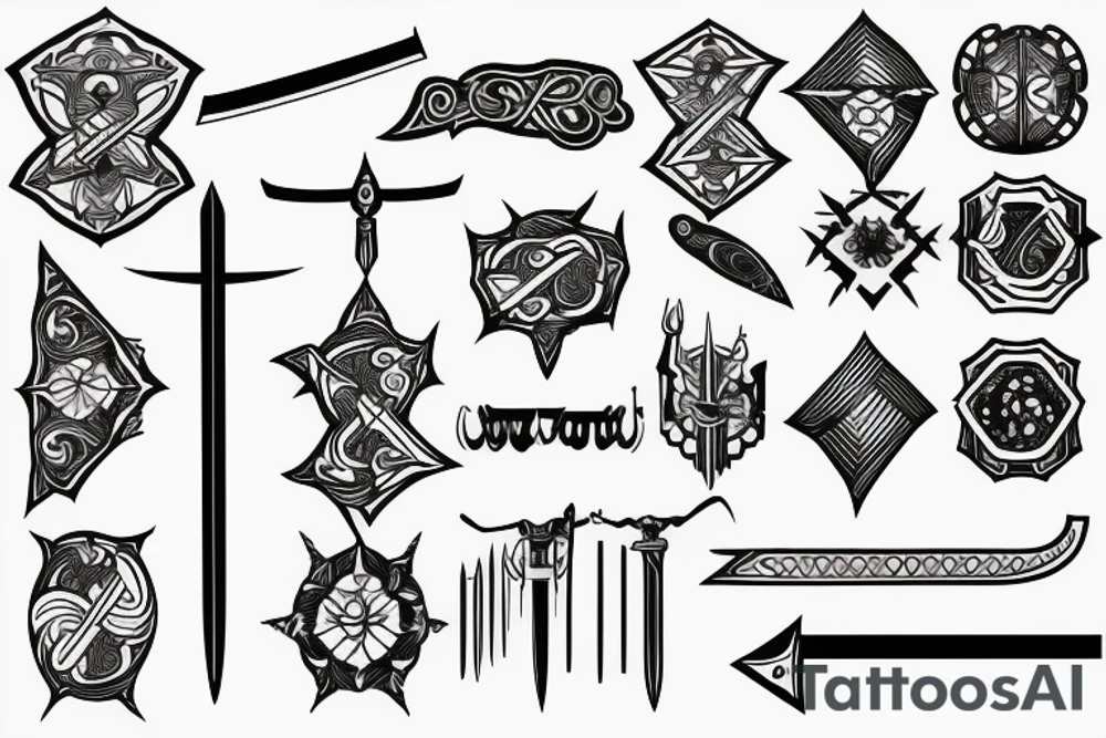 Long anine style sword line art tattoo idea