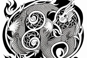 sleeve tattoo with a dragon, koi fish, yin yang tattoo idea