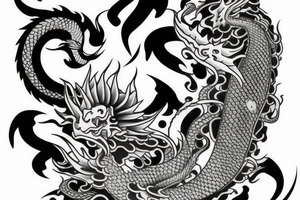 Full arm sleeve with a dragon and koi fish tattoo idea