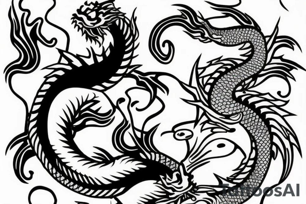 Full arm sleeve with a dragon and koi fish, use waves or sakura's for filling the blanks tattoo idea