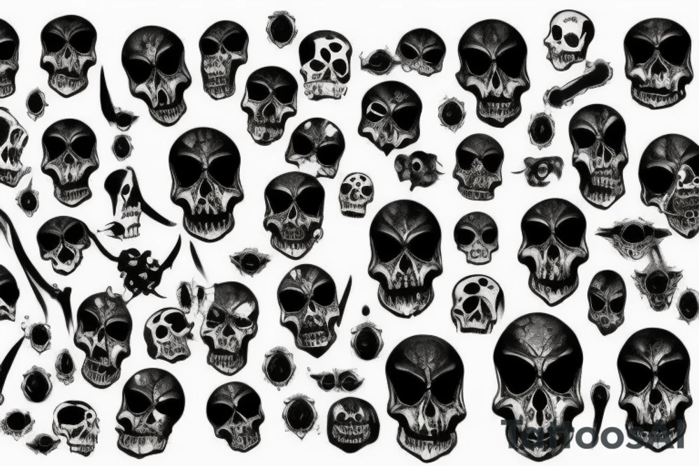 Black Death skulls dripping wet tattoo idea