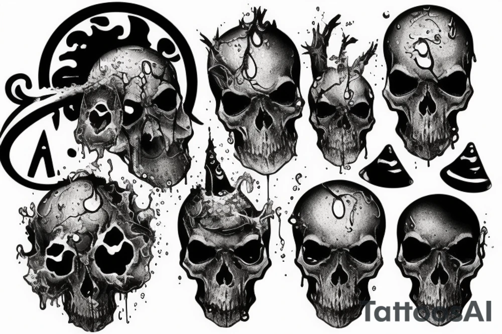 Black Death skulls dripping wet tattoo idea