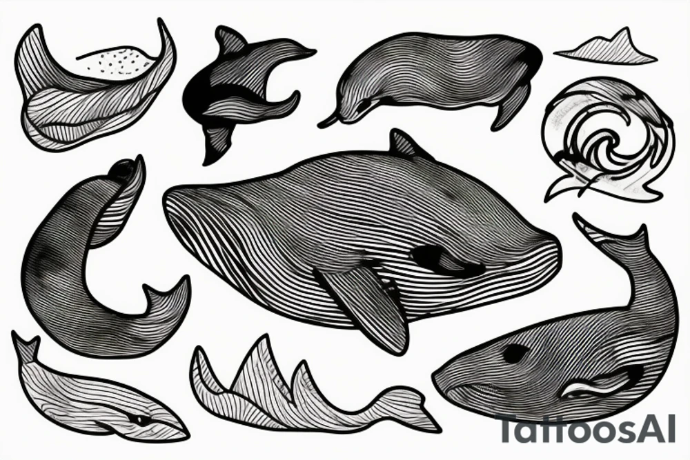 Whale swimming through mountains tattoo idea