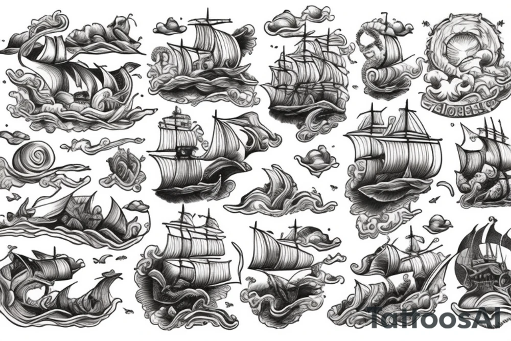 Noah’s Ark on a stormy sea tattoo idea