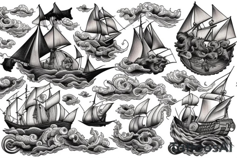 Noah’s Ark on a stormy sea tattoo idea