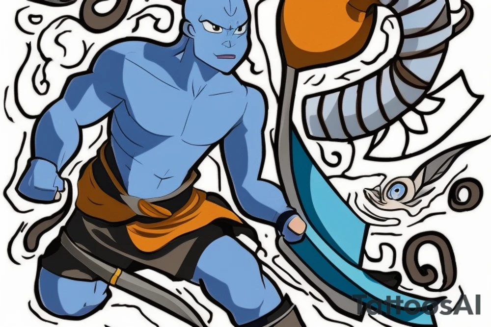 There is a cartoon called Avatar the last airbender, there is a Blue boomerang in that cartoon, make me a tattoo of that boomerang tattoo idea