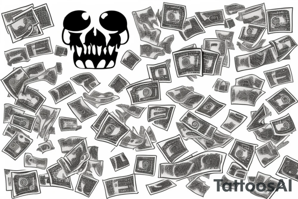 money with little text death on it tattoo idea