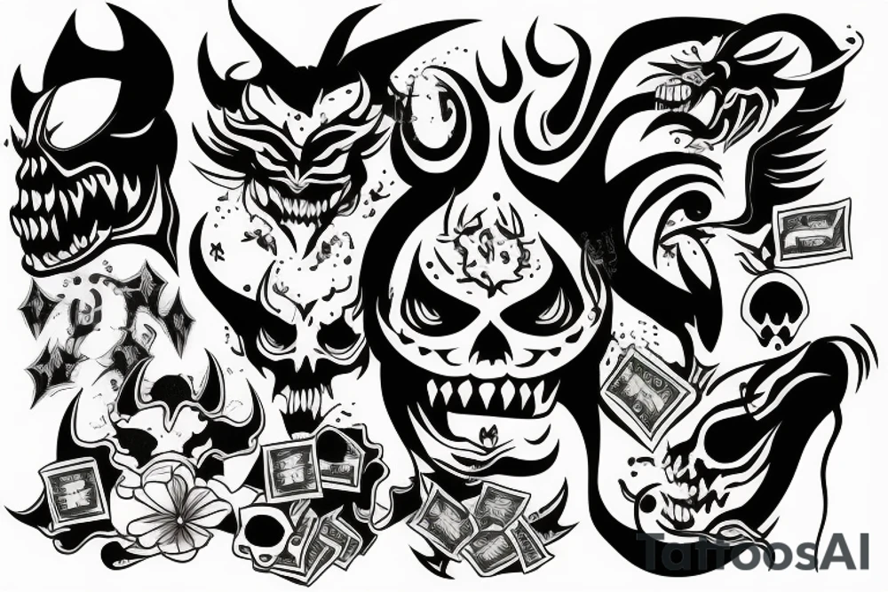 demon head with money tattoo idea