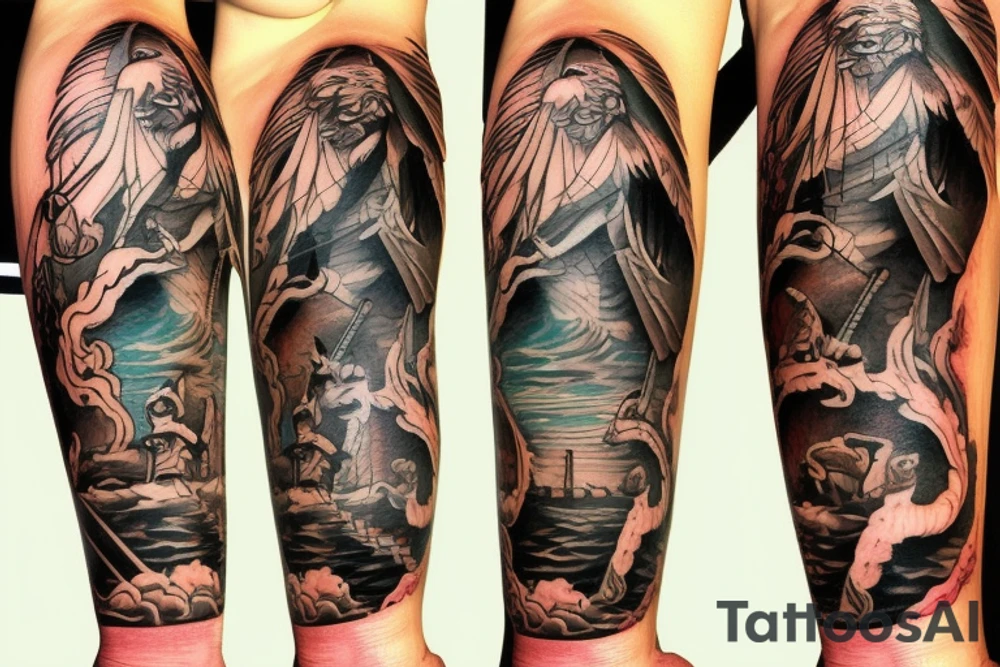 Noah’s Ark on a stormy sea tattoo idea
