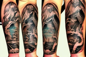 Noah’s Ark on a stormy sea tattoo idea