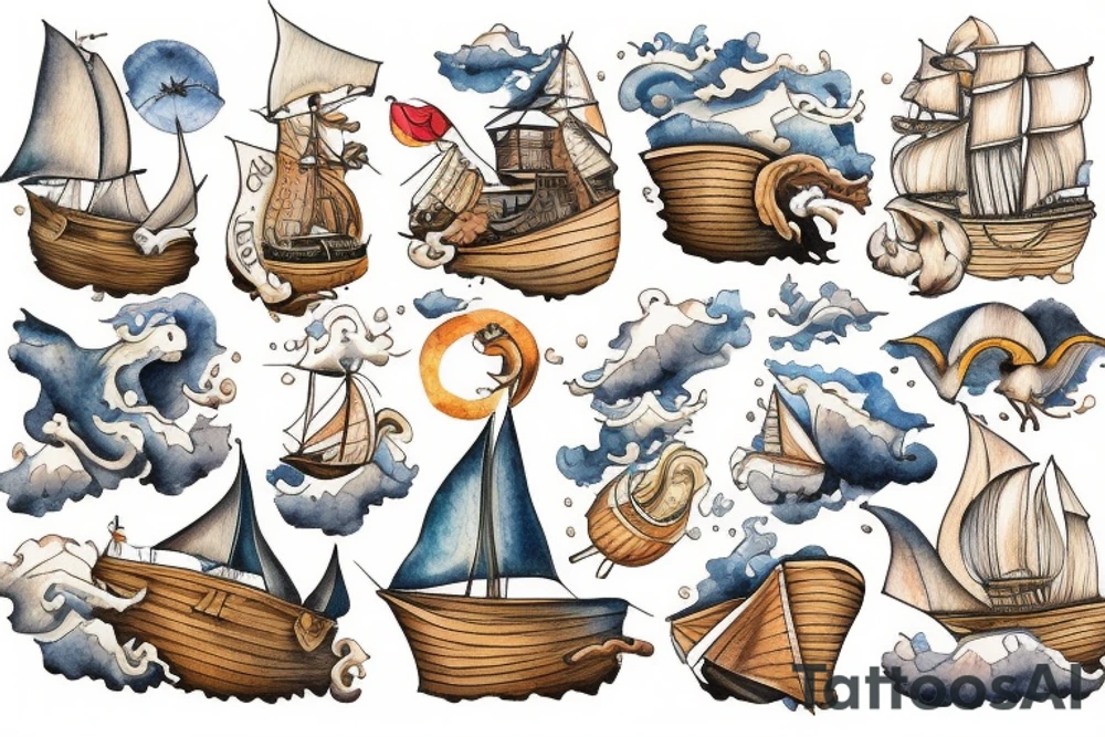Noah’s Ark on a stormy sea tattoo idea