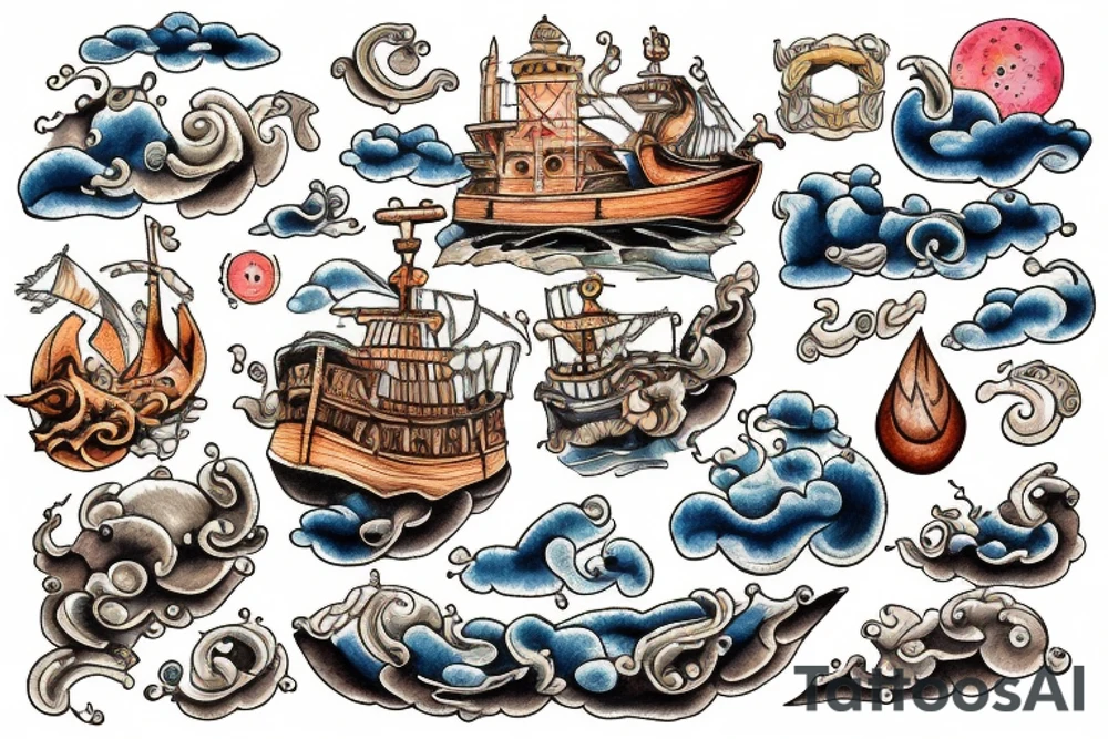 Noah’s Ark on a stormy sea tattoo idea